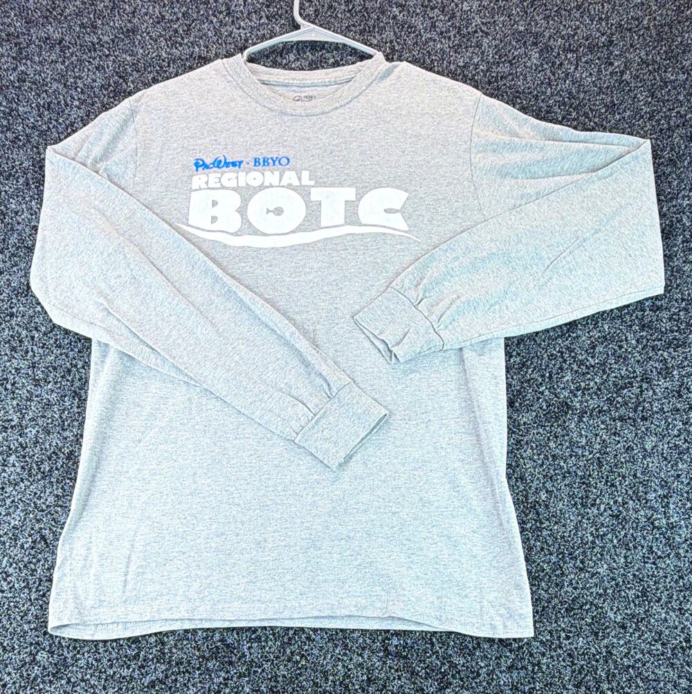Port & Company Logo Graphic Print Unisex Gray Crew Neck Long Sleeve T-Shirt M